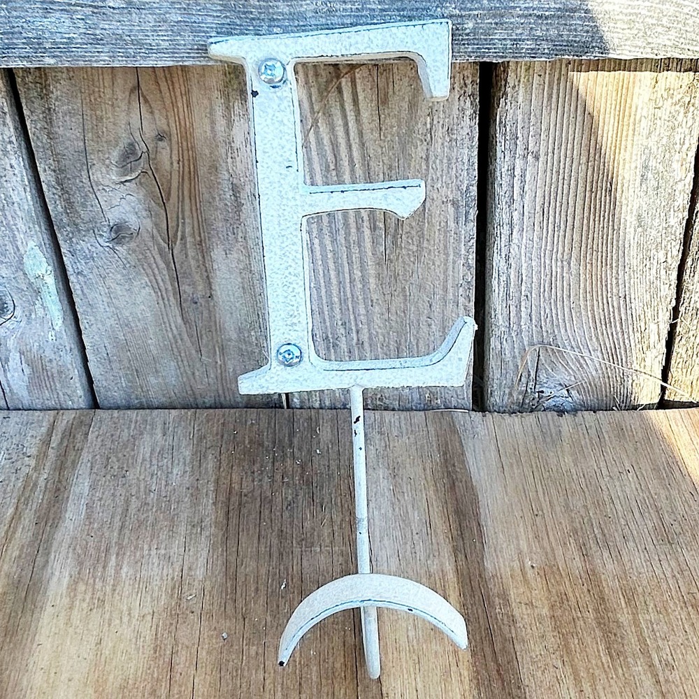 White Cast Iron Letter E Distressed Wall Hook